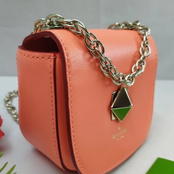 Kate Spade New York Orange Coral Leather Turnlock Chain Strap Mini Crossbody Bag - Picture 5 of 11